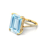 Emerald Cut Aquamarine Split Shank Engagement Ring with Diamonds - GeumJewels