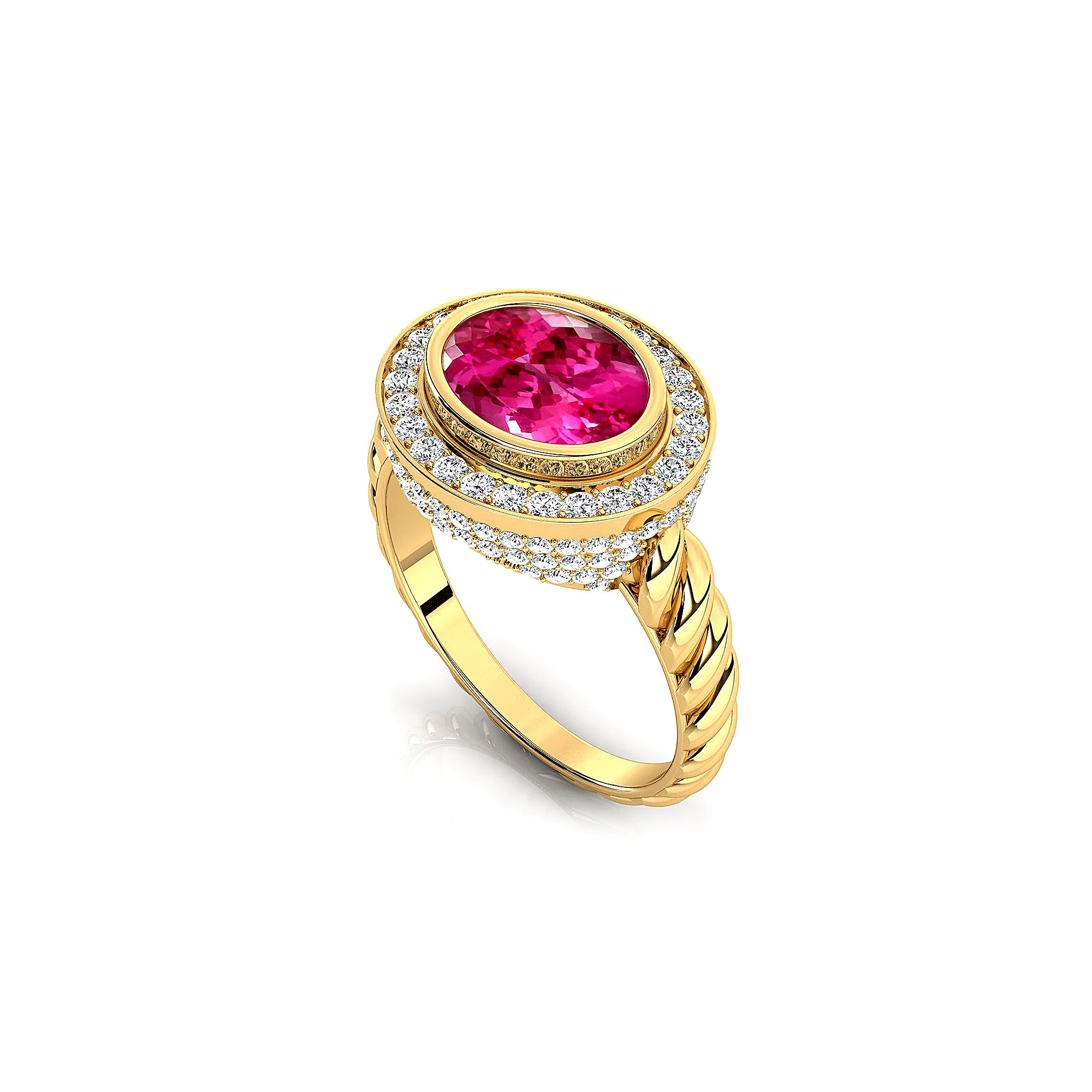 Vintage Style Elongated Oval Pink Sapphire Halo Diamond Twisted Ring - GeumJewels