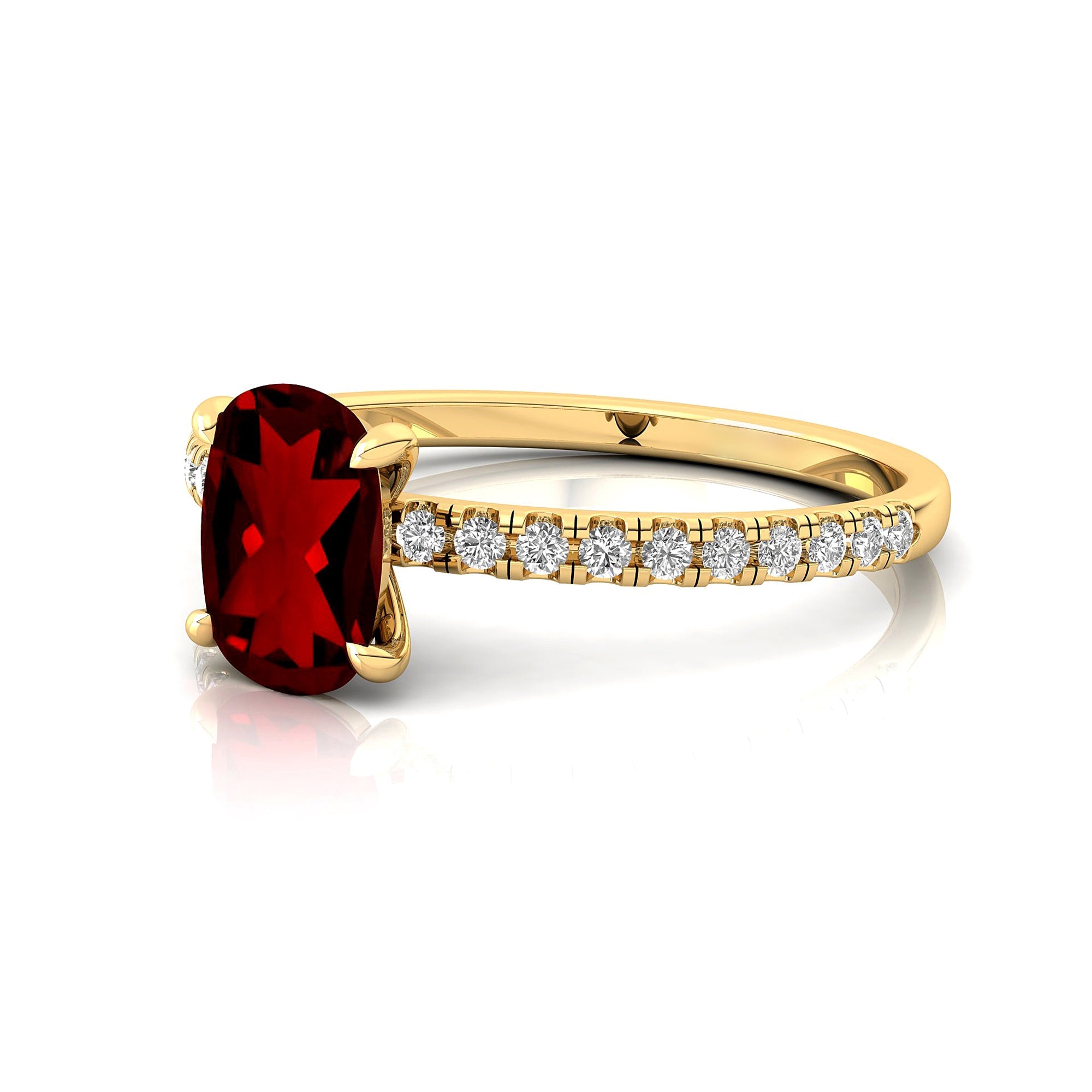 Long Cushion Garnet Thin Diamond Promise Ring - GeumJewels