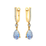 Lever Back Diamond Drop Earrings with Pear Cut Moonstone - GeumJewels