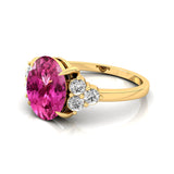 Trio Diamond Engagement Ring with Oval Cut Pink Sapphire - GeumJewels