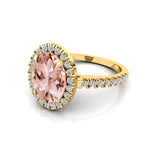 Oval Solitaire Morganite Halo Diamond Engagement Ring - GeumJewels