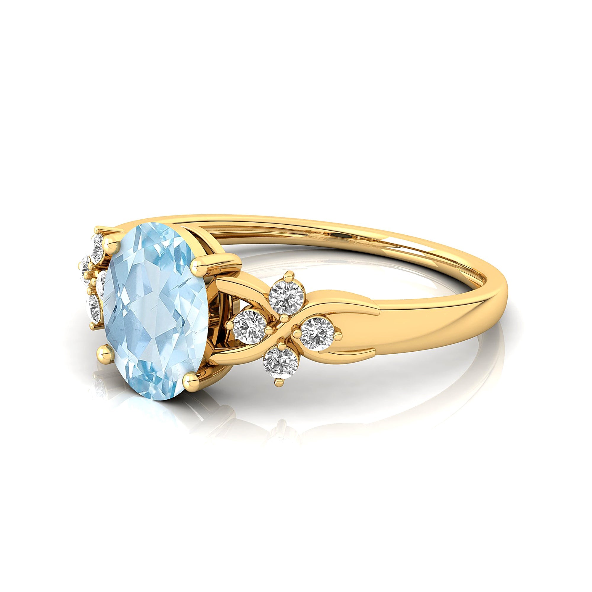 Criss Cross Diamond Ring with Oval Cut Aquamarine - GeumJewels