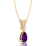 Amethyst Teardrop Pendant with Solitaire Diamond - GeumJewels