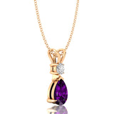 Amethyst Teardrop Pendant with Solitaire Diamond - GeumJewels