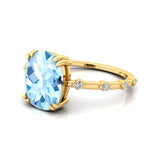 Cushion Cut Aquamarine Engagement Ring with Distant Diamond Band - GeumJewels