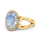 Vintage Love Inspired Oval Moonstone Halo Diamond Engagement Ring - GeumJewels
