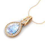 Classic Teardrop Shaped Moonstone Halo Diamond Dangle Pendant - GeumJewels