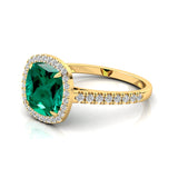 Halo Diamond Engagement Ring with Cushion Cut Emerald - GeumJewels