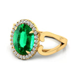 Vintage Love Inspired Oval Emerald Halo Diamond Engagement Ring - GeumJewels