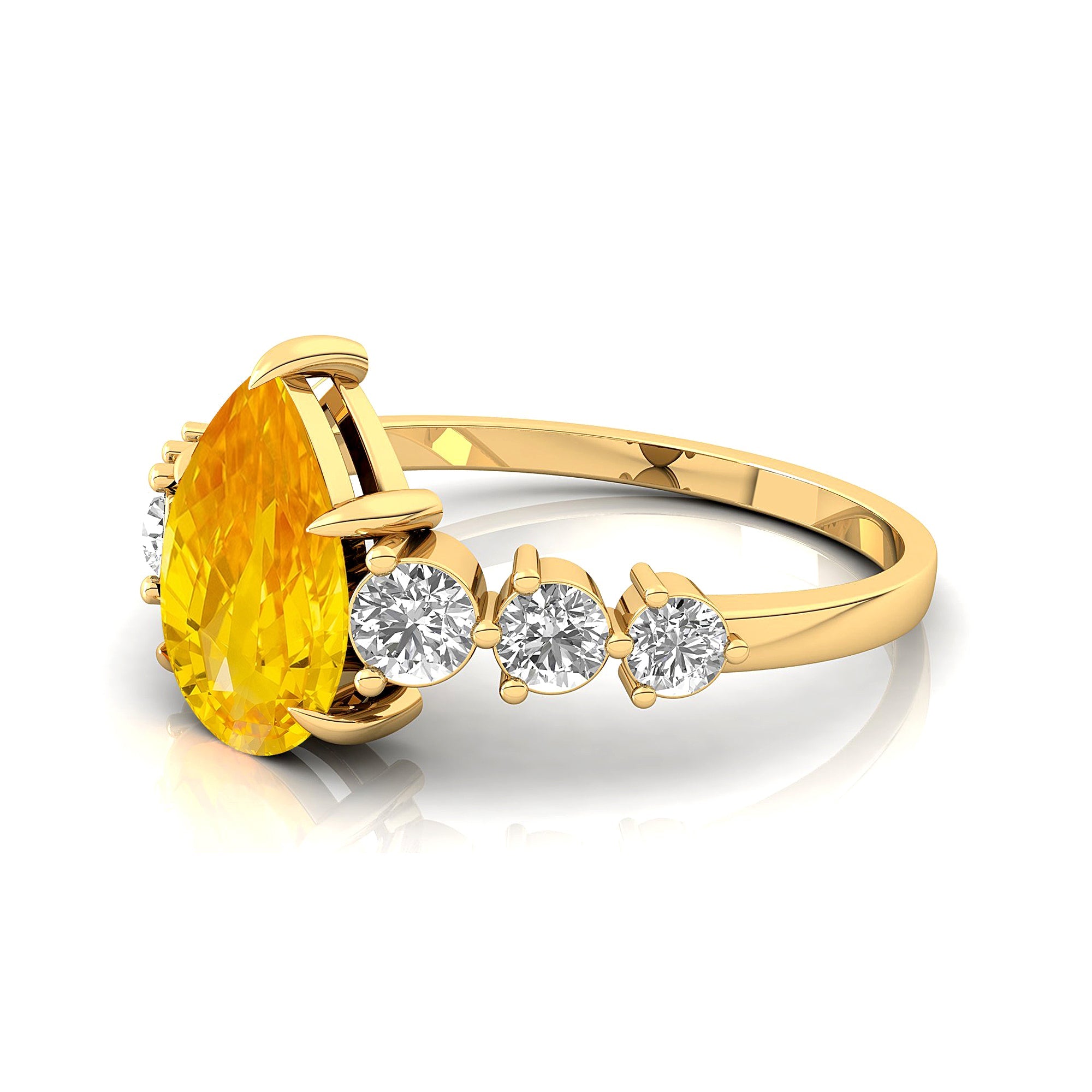 Pear Cut Yellow Sapphire with Graduated Diamonds Ring - GeumJewels