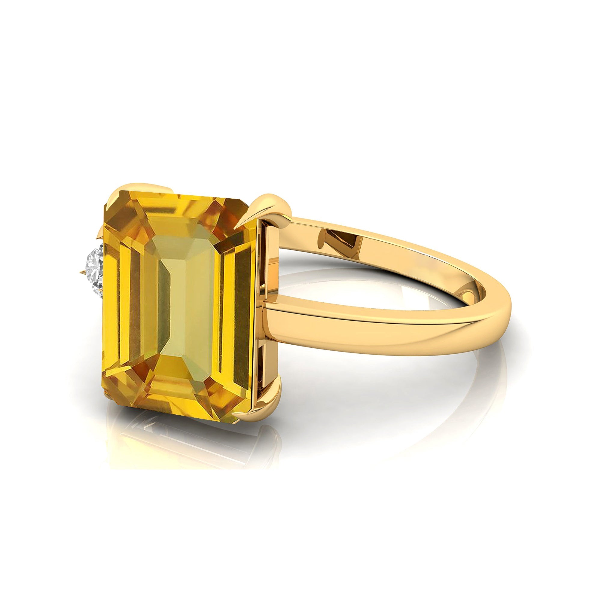 Emerald Shaped Yellow Sapphire with 3mm Accent Solitaire Engagement Ring - GeumJewels