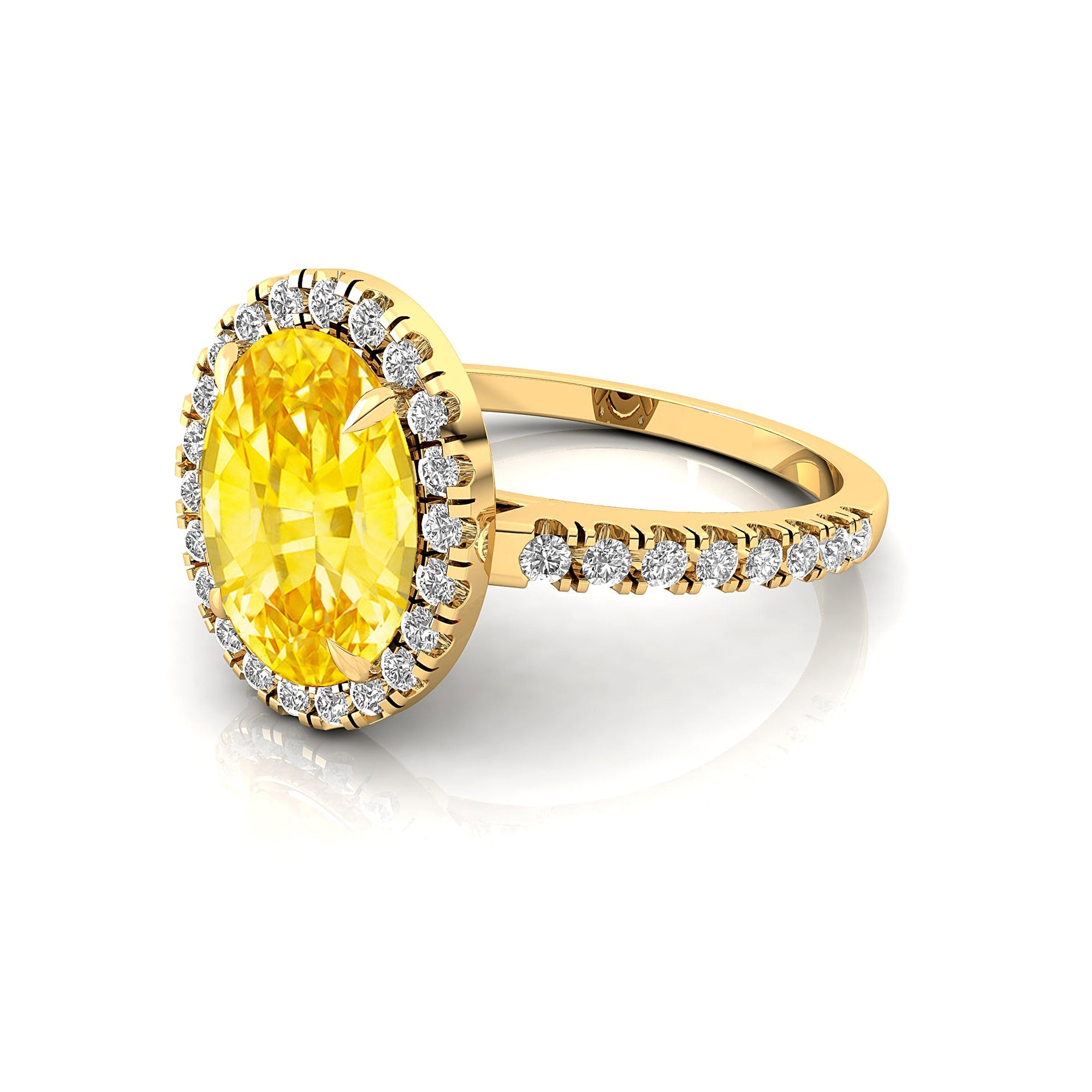 Oval Solitaire Yellow Sapphire Halo Diamond Engagement Ring - GeumJewels