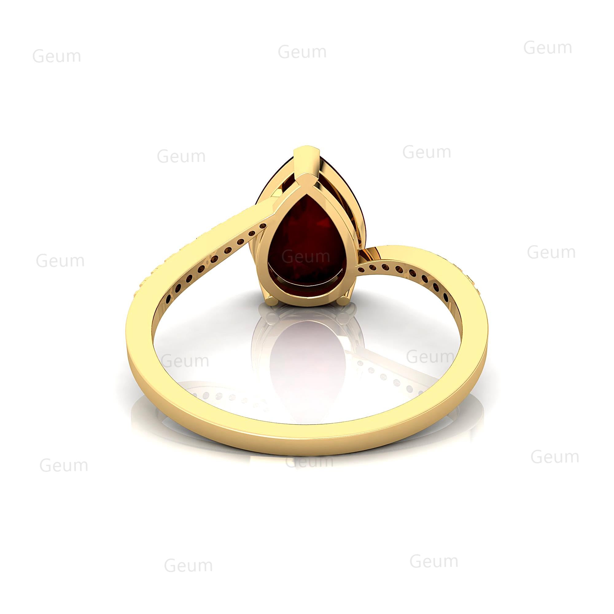 Twisted Up Down Band Pear Shaped Ruby Ring with Accent Diamonds - GeumJewels