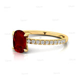 Long Cushion Ruby Thin Diamond Promise Ring - GeumJewels