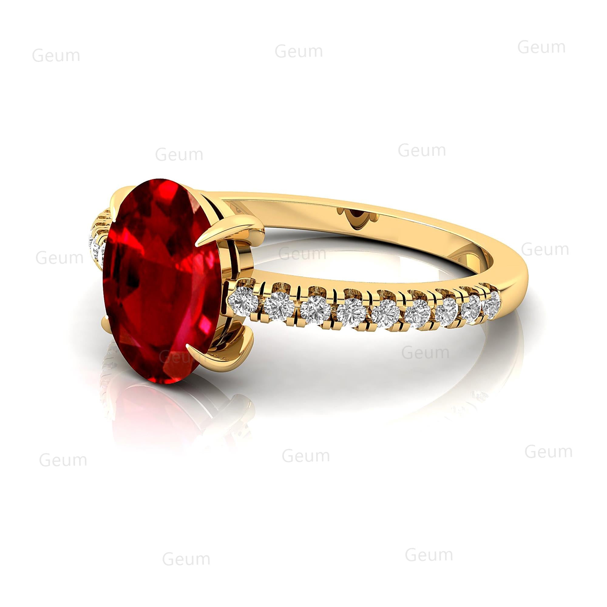 Oval Solitaire Ruby with Accent Diamonds Engagement Ring - GeumJewels