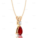 Ruby Teardrop Pendant with Solitaire Diamond - GeumJewels