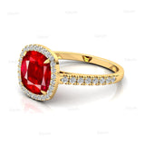 Halo Diamond Engagement Ring with Cushion Cut Ruby - GeumJewels