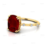 Cushion Cut Ruby Engagement Ring with Distant Diamond Band - GeumJewels