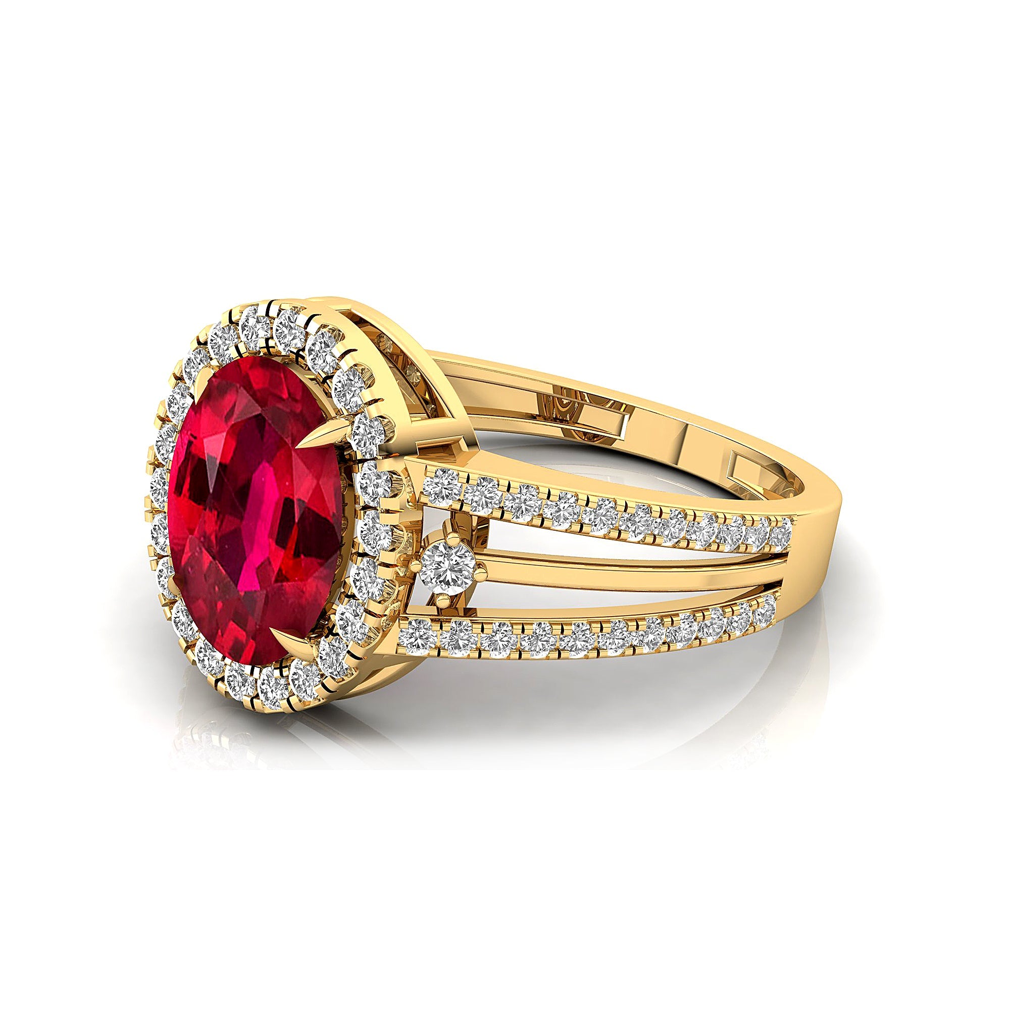 Solitaire Oval Ruby Split Shank Diamond Engagement Ring - GeumJewels