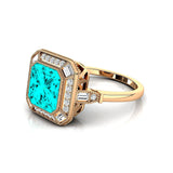 Vintage Style Square Cut Paraiba Tourmaline Diamond Ring - GeumJewels
