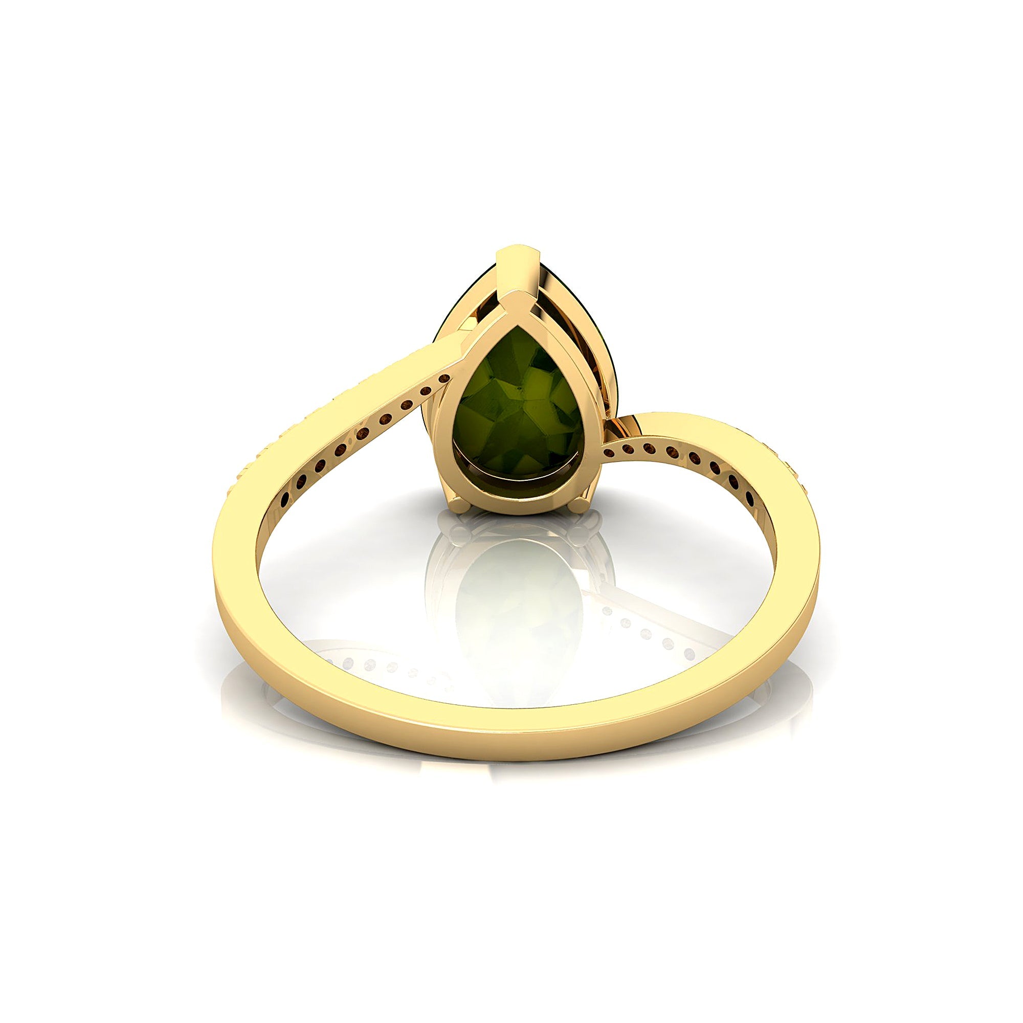 Twisted Up Down Band Pear Shaped Peridot Ring with Accent Diamonds - GeumJewels