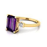 Emerald Cut Amethyst and Diamond Three Stone Ring - GeumJewels
