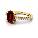 Oval Solitaire Garnet with Accent Diamonds Engagement Ring - GeumJewels