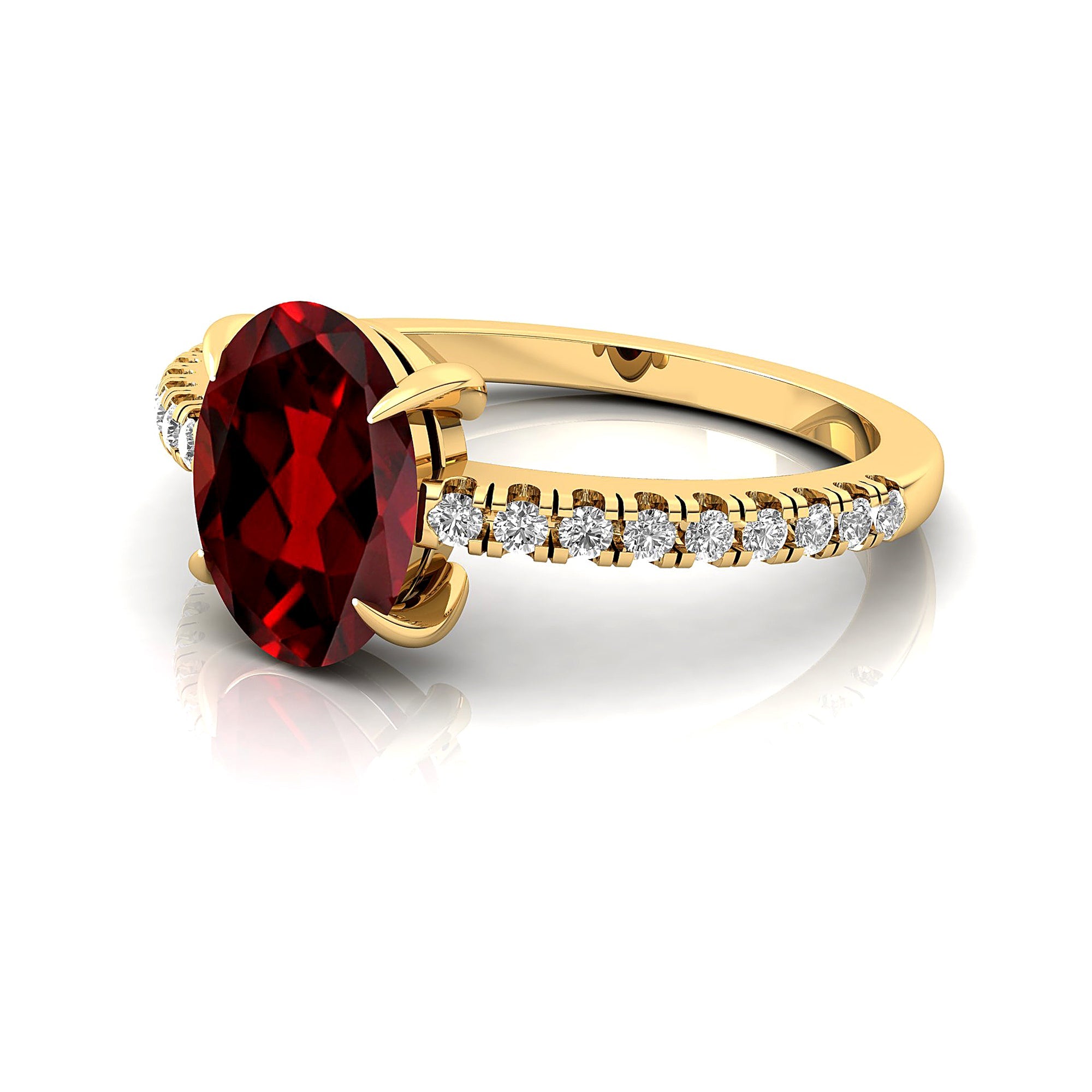 Oval Solitaire Garnet with Accent Diamonds Engagement Ring - GeumJewels