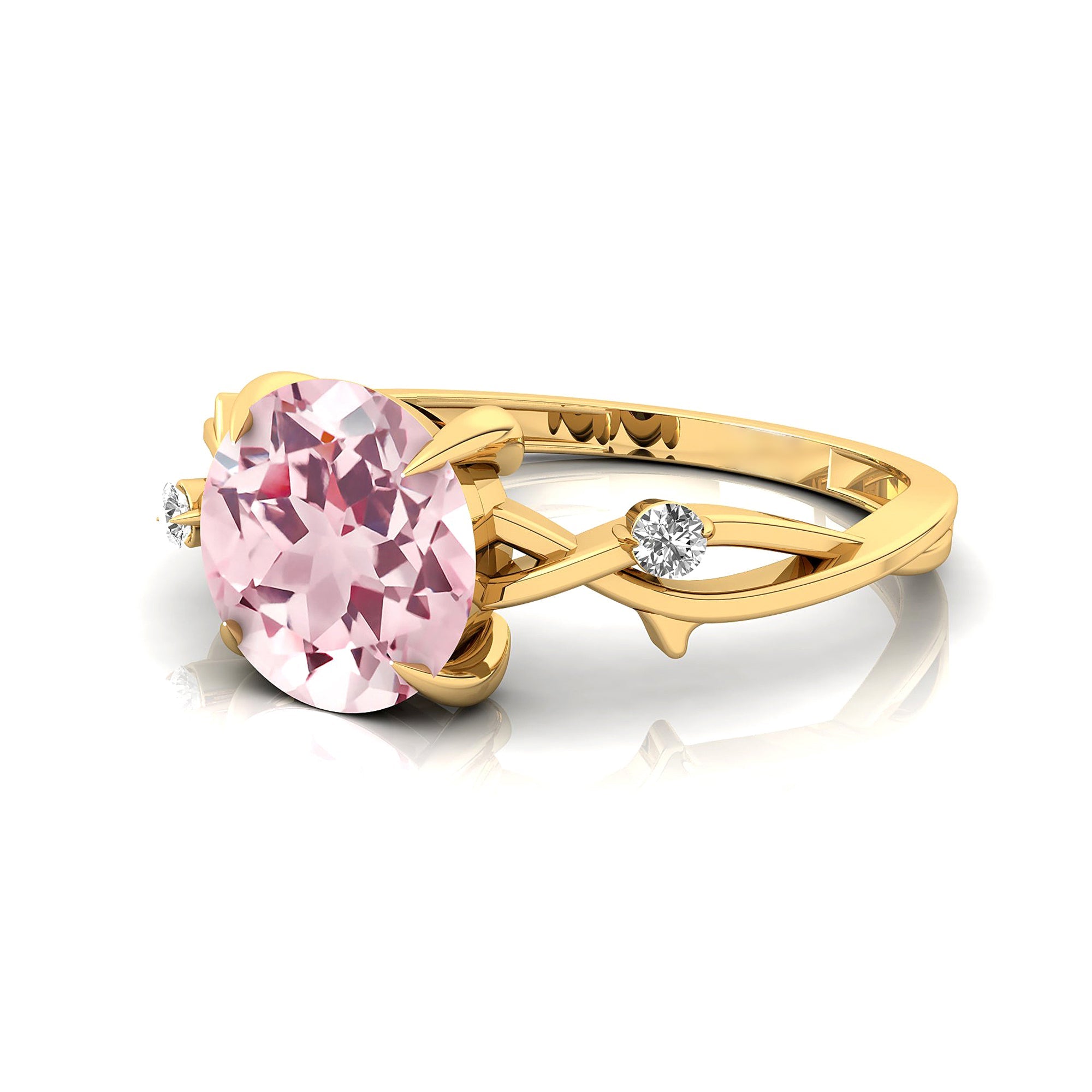 Criss Cross Nature Inspired Diamond Ring  with Round Morganite - GeumJewels
