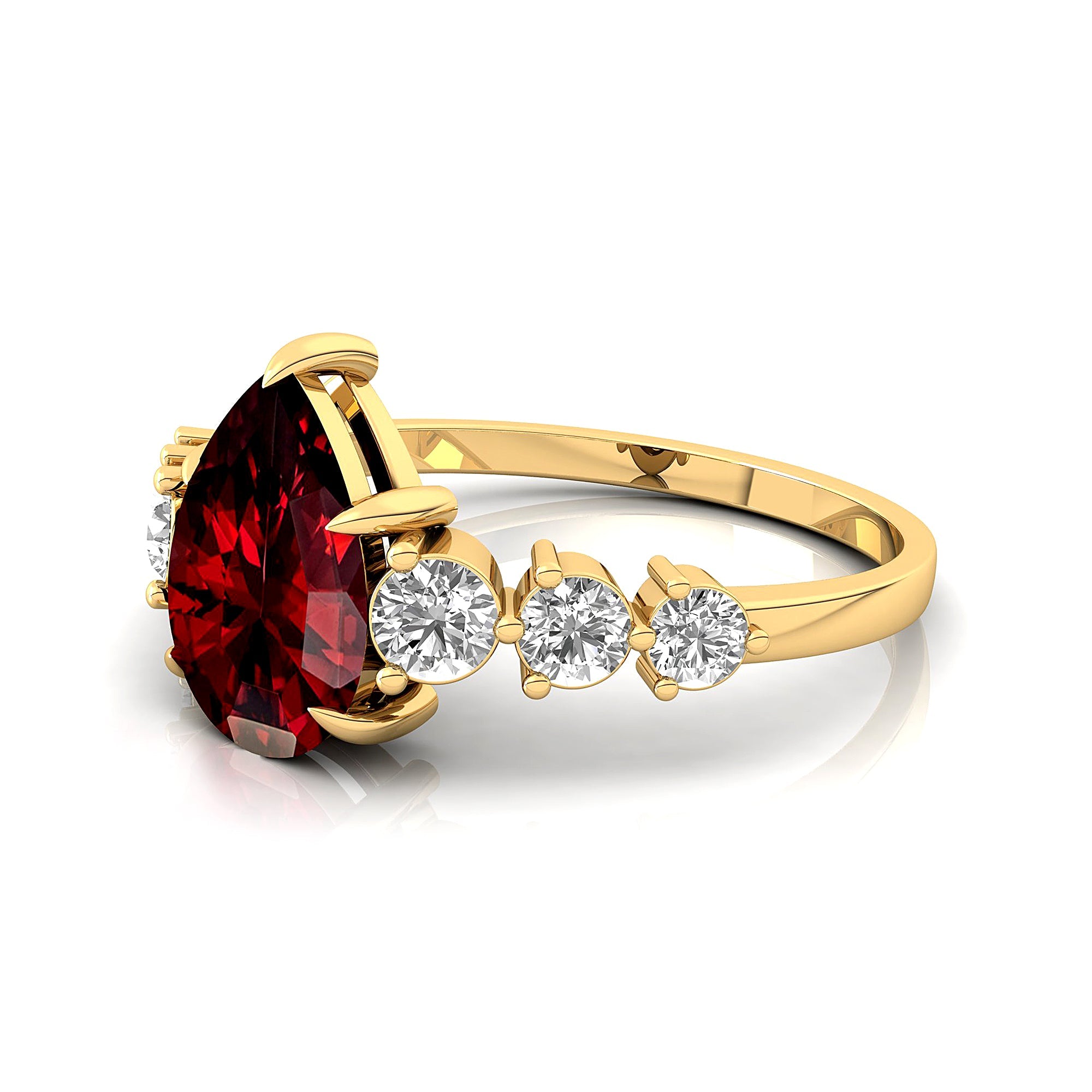 Pear Cut Garnet with Graduated Diamonds Ring - GeumJewels