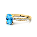 Long Cushion Swiss Blue Topaz Thin Diamond Promise Ring - GeumJewels