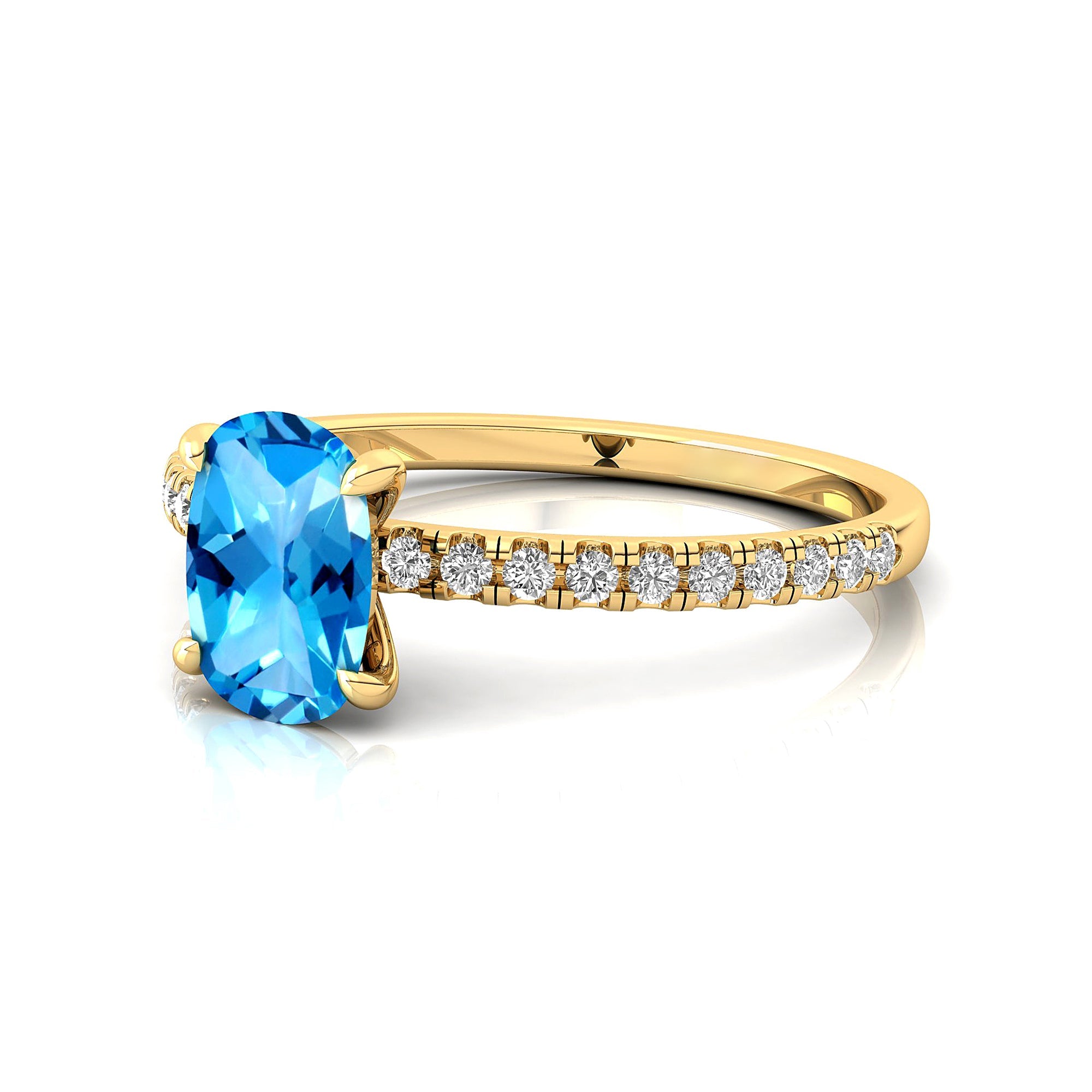 Long Cushion Swiss Blue Topaz Thin Diamond Promise Ring - GeumJewels