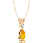 Yellow Sapphire Teardrop Pendant with Solitaire Diamond - GeumJewels