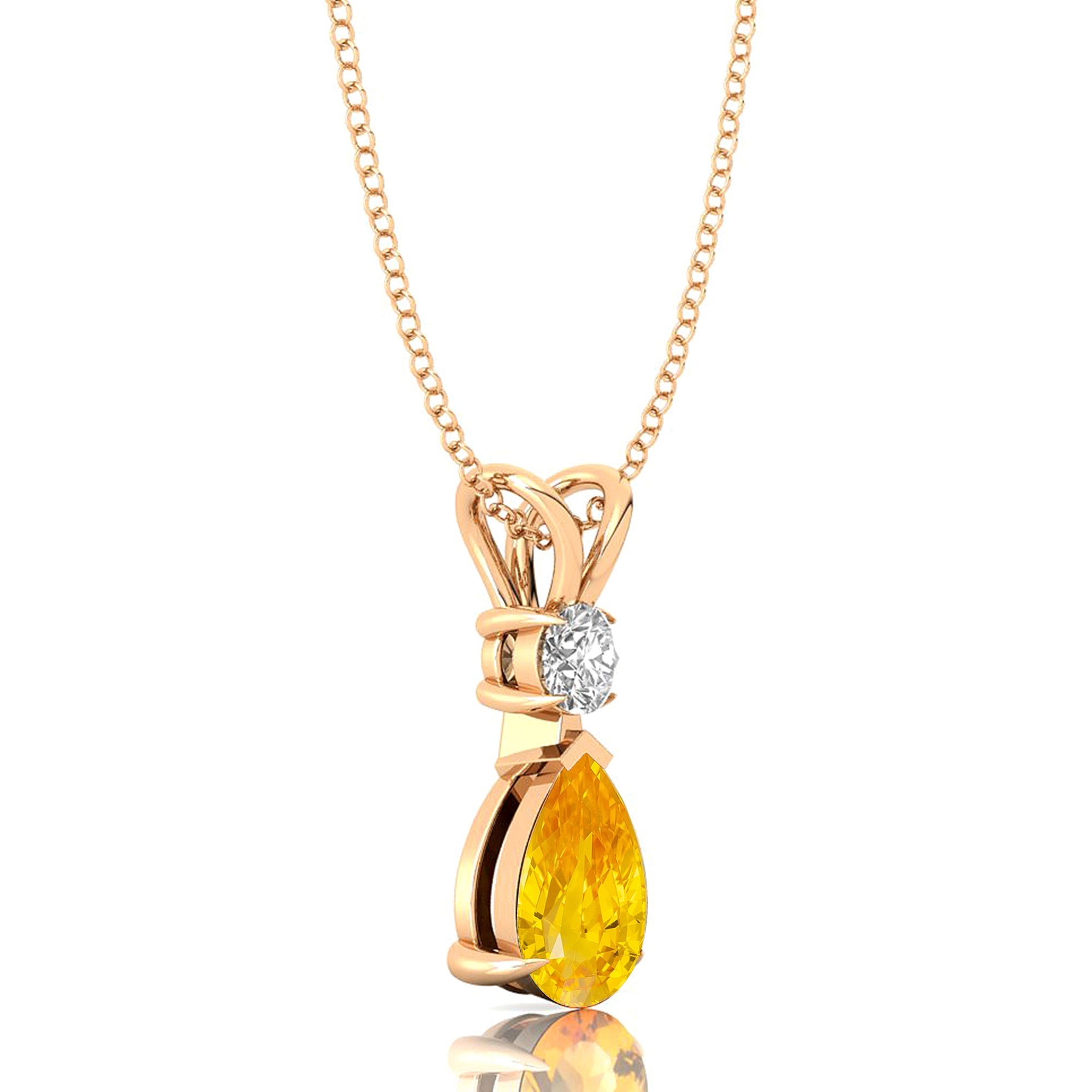 Yellow Sapphire Teardrop Pendant with Solitaire Diamond - GeumJewels