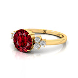 Trio Diamond Engagement Ring with Round Solitaire Garnet - GeumJewels