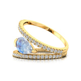 Fashionable V Shaped Diamond Ring with Pear Cut Moonstone - GeumJewels