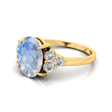 Trio Diamond Engagement Ring with Oval Cut Moonstone - GeumJewels