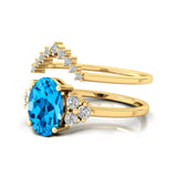 Swiss Topaz Solitaire Gold Ring With Stackable Diamond Band - GeumJewels
