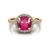 Classic Round Halo Diamonds with Solitaire Pink Sapphire Engagement Ring - GeumJewels