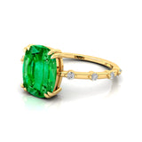 Cushion Cut Emerald Engagement Ring with Distant Diamond Band - GeumJewels