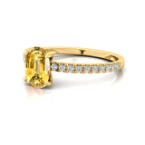 Long Cushion Yellow Sapphire Thin Diamond Promise Ring - GeumJewels