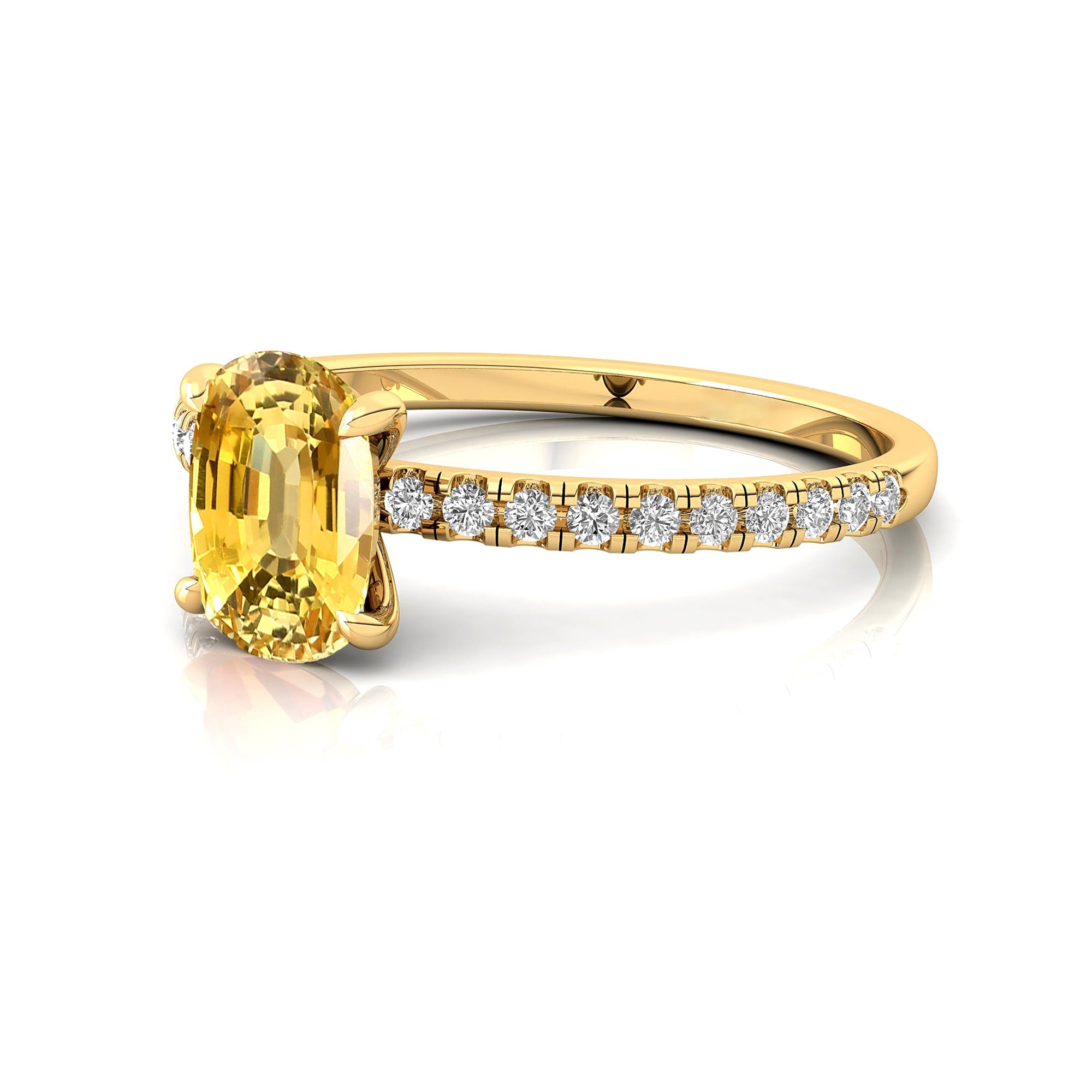 Long Cushion Yellow Sapphire Thin Diamond Promise Ring - GeumJewels
