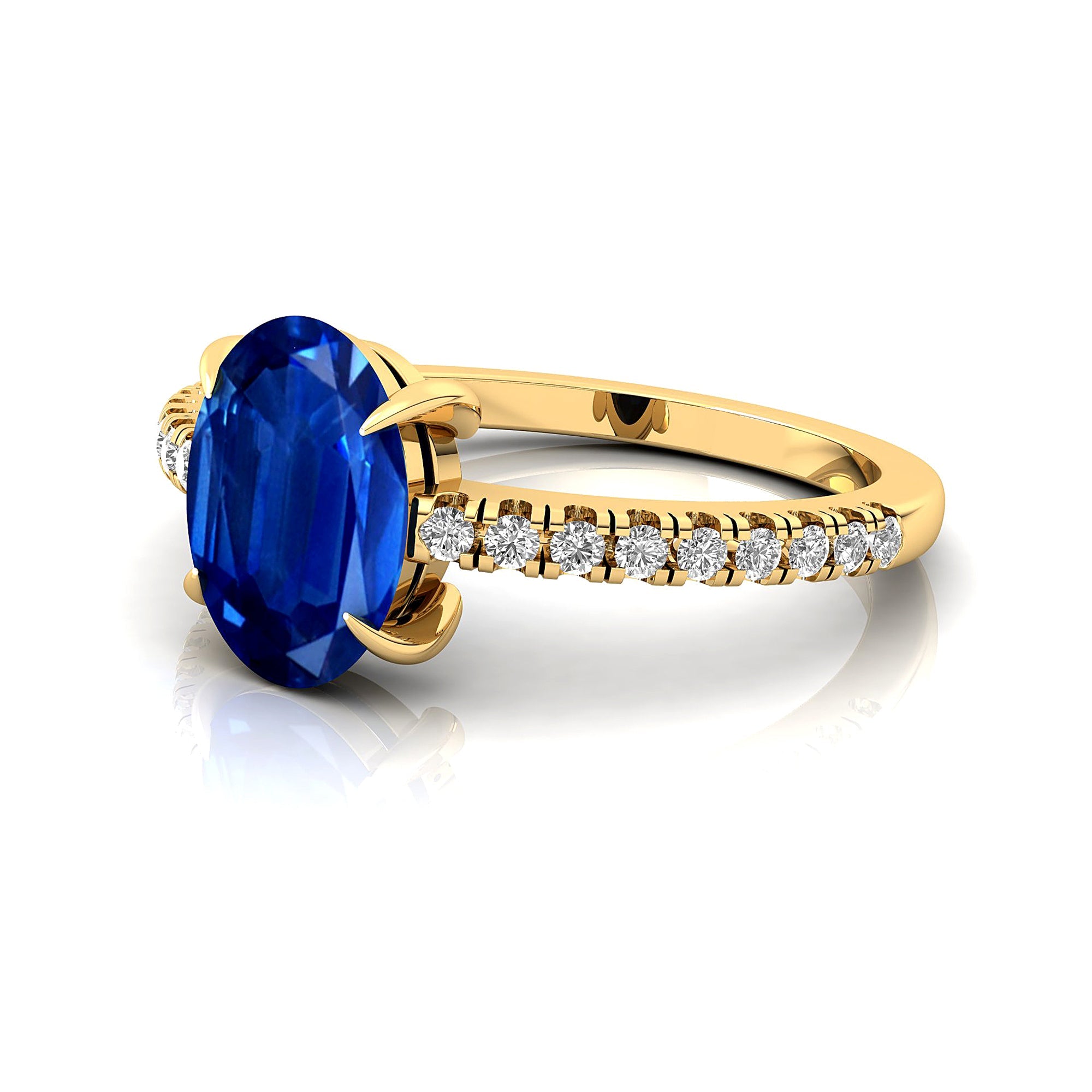Oval Solitaire Blue Sapphire with Accent Diamonds Engagement Ring - GeumJewels