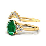 Emerald Solitaire Gold Ring with Stackable Diamond Band - GeumJewels
