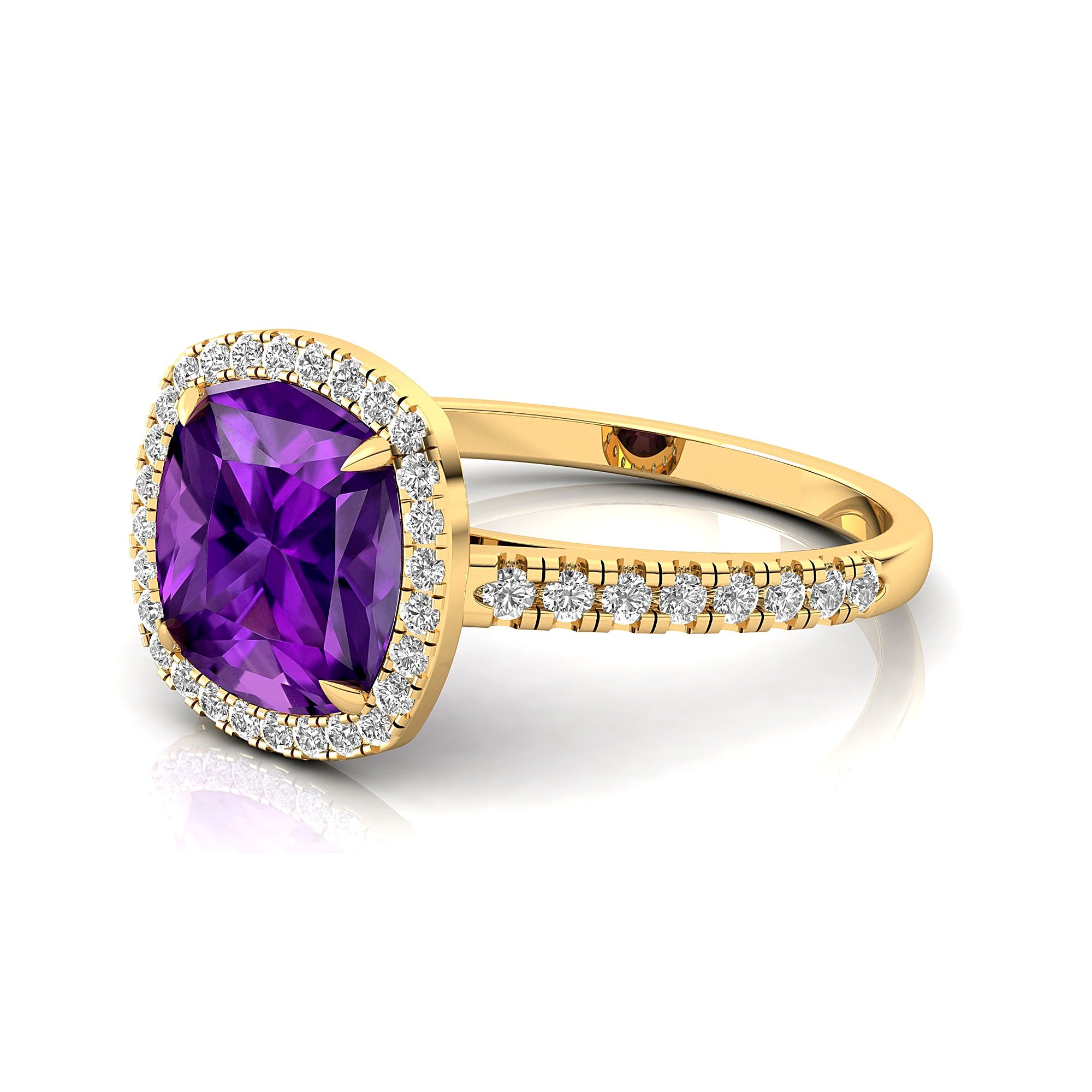 Halo Diamond Engagement Ring with Cushion Cut Amethyst - GeumJewels