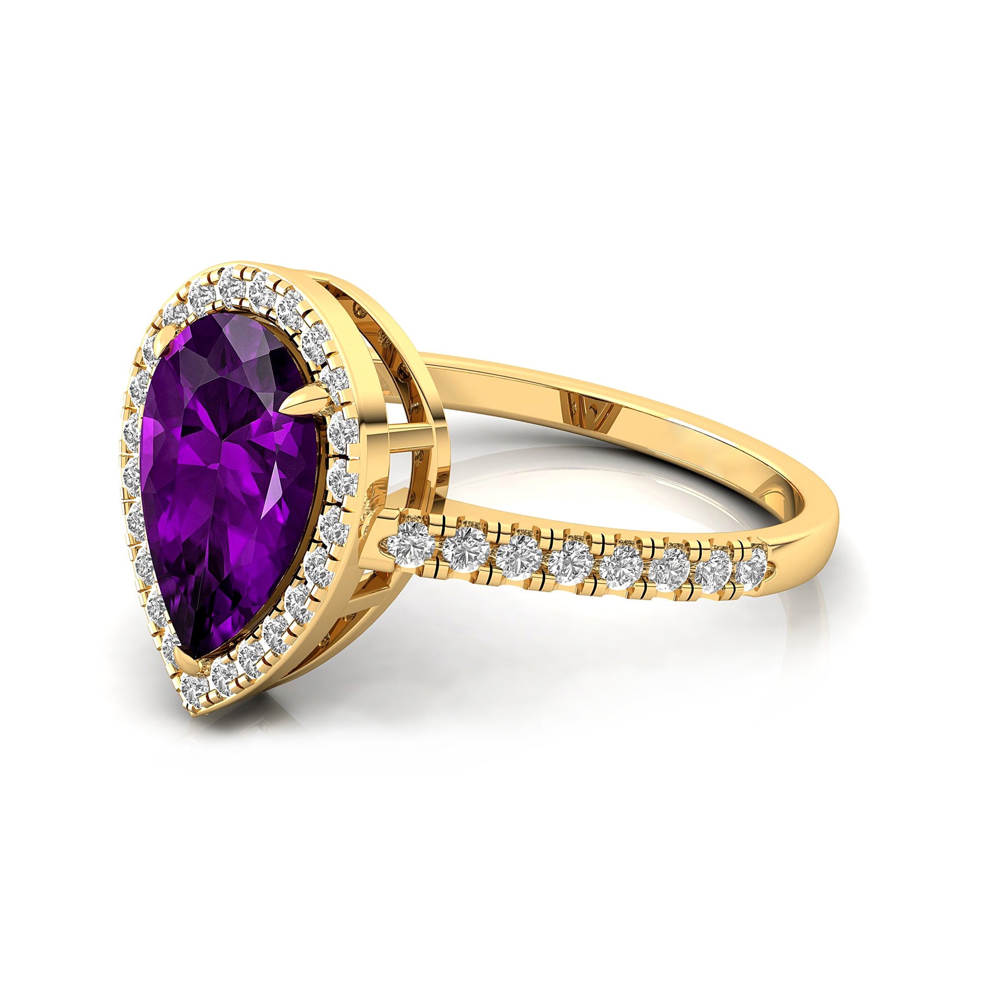 Classic Pear Shaped Amethyst Halo Diamond Engagement Ring - GeumJewels