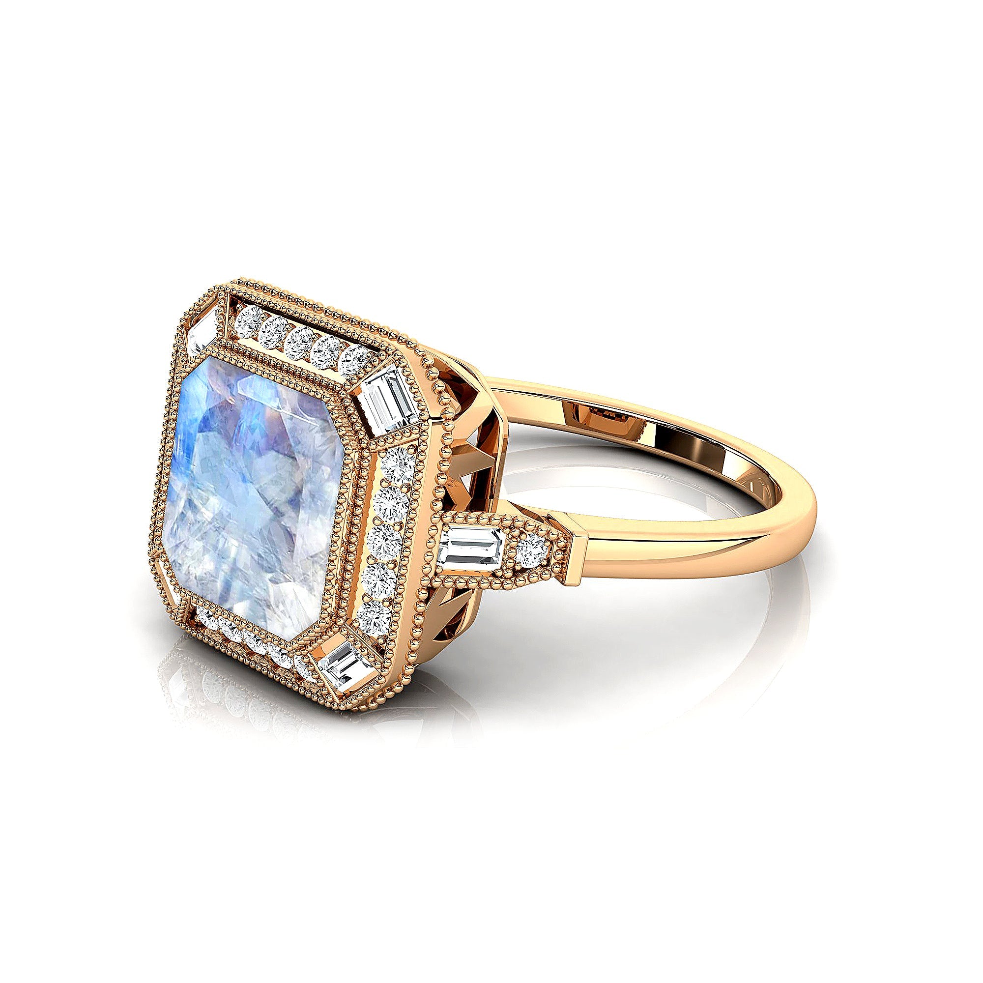 Vintage Style Square Cut Moonstone Diamond Ring - GeumJewels