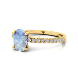 Long Cushion Moonstone Thin Diamond Promise Ring - GeumJewels