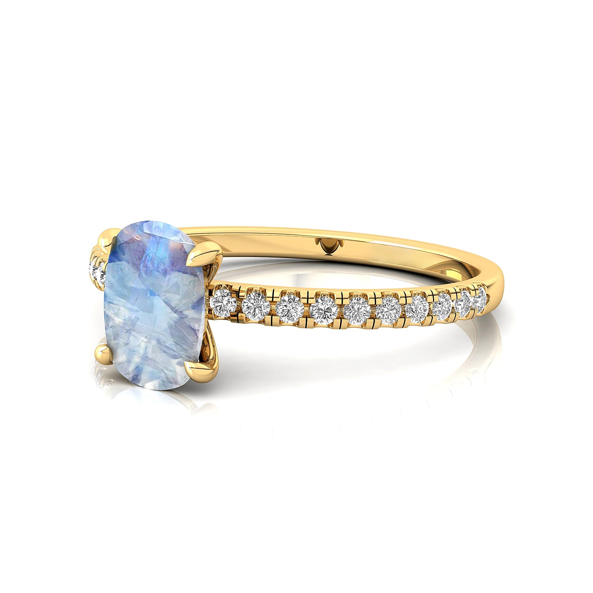 Long Cushion Moonstone Thin Diamond Promise Ring - GeumJewels